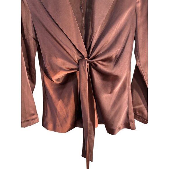 Wayf Womens Espresso V Neck Satin Tie-Front Blouse Size XS, Pre-Owned EUC - Picture 2 of 6